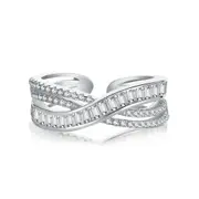 ANYCO Ring Rhodium Plated Diamond Sparkling CZ 5A Infinity Element Hallow Adjustable Baguette Wedding Rings