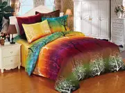 Rainbow Tree Super King Size Bed Quilt Doona Duvet Cover & Pillow Cases Set Green Purple Yellow