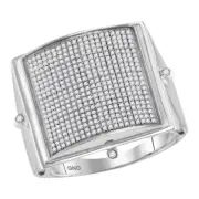 10kt White Gold Mens Round Pave-set Diamond Square Dome Cluster Ring 3/4 Ct