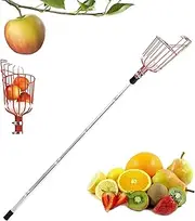 Fruit Picker Tool, Retractable Stainless Steel Lemon Picker Pole with Basket, Anti Falling Lemon Picker for Tangerine, Orange, Apple (0.4-2.8m)