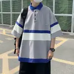 POLO衫男 男生 POLO衫 大馬 POLO衫 純棉POLO衫 透氣POLO衫夏季薄款INS襯衫領條紋POLO短袖男港