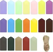 NILLOS Kraft Paper Labels, 100 PCS Writable Paper Tags with String for Gift Packaging, Message Cards, Wish Cards (20 Colors)