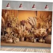 Boho Pampas Grass Floral Grey Wall Photography Background Birthday 7x5ft