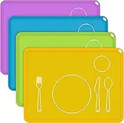 Zhehao 4 Pcs Montessori Kids Placemat 16 x 12'' Non Slip Baby Silicone Placemats for Toddlers Baby Eating Mat Food Mats for Toddler Dining Table Setting Learning Travel Kitchen(Light Colors)