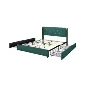 Upholstered Bed Frame With 4 Drawers Green Full Size