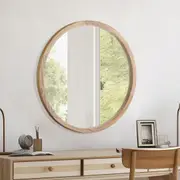 ACA 60cm Wooden Wall Mirrors Round Large Makeup Mirror Vanity Home Decor