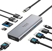 Docking Station Dual Monitor, 9 in 1 USB C Triple Display Docking Station to Dual HDMI Adapter Displayport SD TF Card Reader 2USB 2.0, 1 USB 3.0, 100W PD for USB C Thunderbolt 3 Laptops