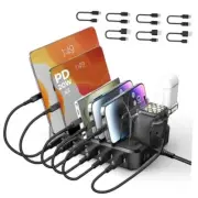 Charging Station for Multiple Devices,75W 6 Port Charger Station with 3 Black
