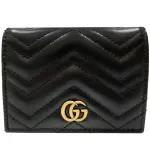 【GUCCI 古馳】466492 經典GG MARMONT MATELASSE系列絎縫紋牛皮金屬雙G LOGO暗釦短夾/零錢包(展示品-黑色)