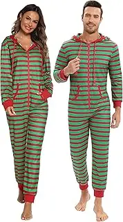 [Veseacky] Matching Family Christmas Onesie Pajama Set Zipper Front Hooded Footed One-Piece Pjs Loungewear Sleepwear