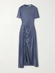 [RABANNE] RABANNE - Gathered Stretch-satin Midi Dress - Blue - FR 38 FR 38 Blue