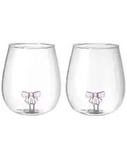 Godinger Set of 2 Bow Stemless Red Wine Glasses