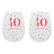2PK Gibson Gifts 40 Birthday Party Stemless Glass Tumbler Drink Cup Drinkware