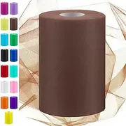 [Swpeet] 6 Inch by 100 Yards Coffee Color Tulle Fabric Roll, Fabric Spool Tulle Ribbon, Netting Polyester Spool for DIY Handmade Birthday Party Wedding Decorations Christmas Craft Supplies