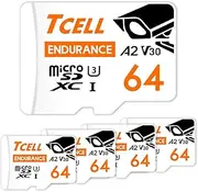 TCELL High Endurance 64GB 5 Pack microSDXC Memory Card with Adapter- A2, UHS-I U3, V30, 4K, Micro SD Card, Read/Write up to 100/80 MB/s, Full HD Microsd for Dashcams, Cams, Monitoring, CCTV