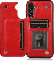 [GoshukunTech] Wallet Case for Galaxy A35 5G[Double Magnetic Clasp Durable Shockproof Cover] with Card Holders PU Leather Kickstand Card Slots for Samsung Galaxy A35 5G-Red