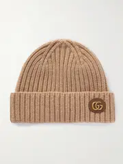 [Gucci] Gucci - Victor Appliquéd Ribbed Wool And Cashmere-blend Beanie - Camel - L L Brown