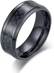 [Wozya] 8 mm Carbon Fiber Titanium Steel Ring for Men's Wedding Jewelry