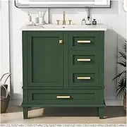 30 Inch Vanity with Sink Bathroom Sinks with Cabinets Modern Bathroom Vanity Wood Bathroom Vanitywith A Soft Closing Door and 3 Drawers, Solid Wood Frame,Green