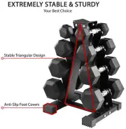 Dumbbell Weight Set 100 LB Rubber Coated + A-Frame Rack 5/10/15/20 lbs Pair Hex
