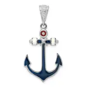 Sterling Silver De-Ani Rhodium-Plated Polished Enameled Anchor Pendant