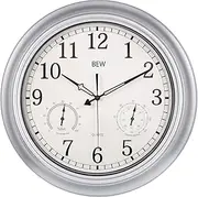 BEW 18 Inch Large Outdoor Clock for Patio, Waterproof Outdoor Clocks with Thermometer and Hygrometer Combo, Silent Battery Operated Outside Clock for Pool, Garden, Fence, Porch - Silver
