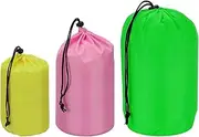 uxcell Stuff Sack 4x8/5x10/7x13, 3 Pcs Waterproof Outdoor Storage Sack Portable Drawstring Dust Flap Bag Sleeping Bag for Camping Hiking Backpacking, Yellow/Pink/Green