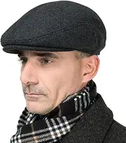 [MSFGJZM] Men Fall Winter Peaked Flat Cap Newsboy Cap Beret Hat with Adjustable Earmuffs Worsted