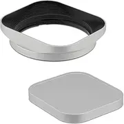 Haoge Square Metal Lens Bayonet Hood for Fujifilm Fuji Fujinon XF 18-55mm F2.8-4.0 R LM OIS & XF 14mm F2.8 R Lens Silver to X-Pro3 XT5 XT4 XT50 X-T30 X-E4 X-H2 with Cap LH-X13
