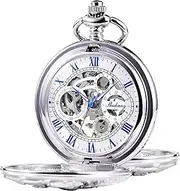 TREEWETO Mens Mechanical Pocket Watch Dream Dragon Skeleton Half Hunter Double Open Silver/Bronze/Black Case for Man