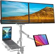 4 arm Height Adjustable Desk Bed Holder Mount Stand for 10 to 17 inch Laptop and Double Monitor(11-27 inc),Compatible with MacBook,Ipad Pro Ipad Air,IPad Mini, Tablets 9 to 13 inch (Chrome Silver)