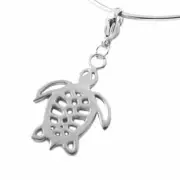 Sea Turtle Charm Necklace Rhodium Plated White Brass
