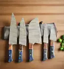 CUSTOM HANDMADE 5PCS DAMASCUS STEEL KITCHEN CHEF KNIFE SET WITH ROLL BAG