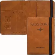 [AmiCera] Passport Holder, Passport Cover Travel Wallet Organiser, Passport Case with RFID, Elastic Band Closure, PU Leather, Document Holder for Men Women Family Gifts Essential Travel Accessories,