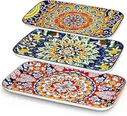 vancasso Serving Platters Set of 3, 16"/14"/12" Inch Rectangular Trays - Serving Platter Extra Large, Bohemian Ceramic Serving Dish for Entertaining Food, Microwave & Dishwasher Safe, Colorful