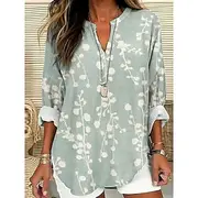 Women's Blouse Graphic Leaf Leaves Elegant Stylish Casual Long Sleeve V Neck Regular Tops Daily Holiday Print Light Green Summer Spring