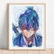 Aki Hayakawa Ballpoint Pen Print, Chainsaw Man Art Poster