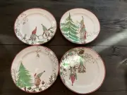 Pottery Barn Forest Gnome Yuletide Collection Stoneware Salad Plates Set Of 4