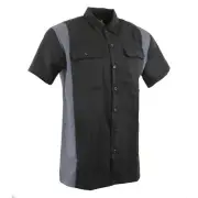Biker Clothing MDM11674 Mens Two-Tone Blk/Gry Short Sleeve Motorcycle Work Shirt