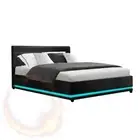 Artiss Lumi LED Bed Frame Gas Lift Storage PU Leather Black Double RGB Base