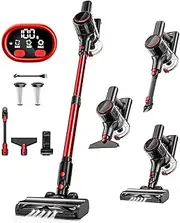 Cordless Vacuum Cleaner, 8-in-1 Stick Vacuum with LED Display & 3 Modes Suction, Detachable Battery, Lightweight Vacuum Cleaner for Home Hardwood Floors Carpets and Pet Hair (Red)