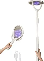 Rotating Head Rechargeable Fly Swatter Electric Fly Swatter Racket Bug Zapper Racket Indoor Bug Zapper Indoor Fly Zapper Repellent Fruit Fly Trap Mosquito Zapper, with a Telescopic Extension