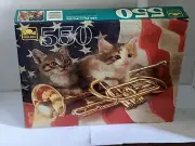 Golden Kitten Cat Trumpet American Flag 550 Pieces Jigsaw Puzzles 4729-44 NEW