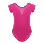 Girls Kids Ballet Gymnastics Leotard Jumpsuit Mesh Lace Splice Dance Unitard Top