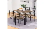 Artiss Dining Table and Chairs Set 5PCS Industrial Wooden Metal Desk Walnut