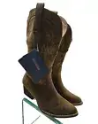 Rollda Women Knee High Boots Embroidery Pointed Toe Western Cowboy Cowgirl Boots