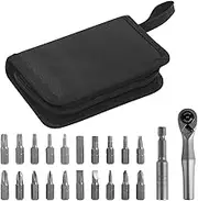 LUNYUG Mini Ratchet Wrench Set 22 in 1 Multifunctional Right Angle Screwdriver Kit with 20 Bits Small Ratcheting Screwdriver Combination Set with Storage Bag for Automotive Electronics GN(black)