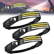230° Ultra-Light Motion-Sensing Headlamp, 2025 New Rechargeable Headlamp, Portable Hard Hat Headlamp Camping Headlamps Flashlight Three Front-Facing LED Strips (3PCS)