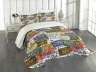 USA Quilted Bedspread & Pillow Shams Set, Retro Auto License Plates Print