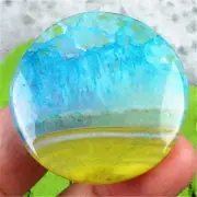 BBR12551 43x7mm Yellow/blue Druzy Geode Agate Round CAB Cabochon